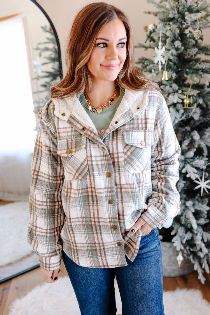 Taya Sherpa Lined Plaid Hoodie Jacket
