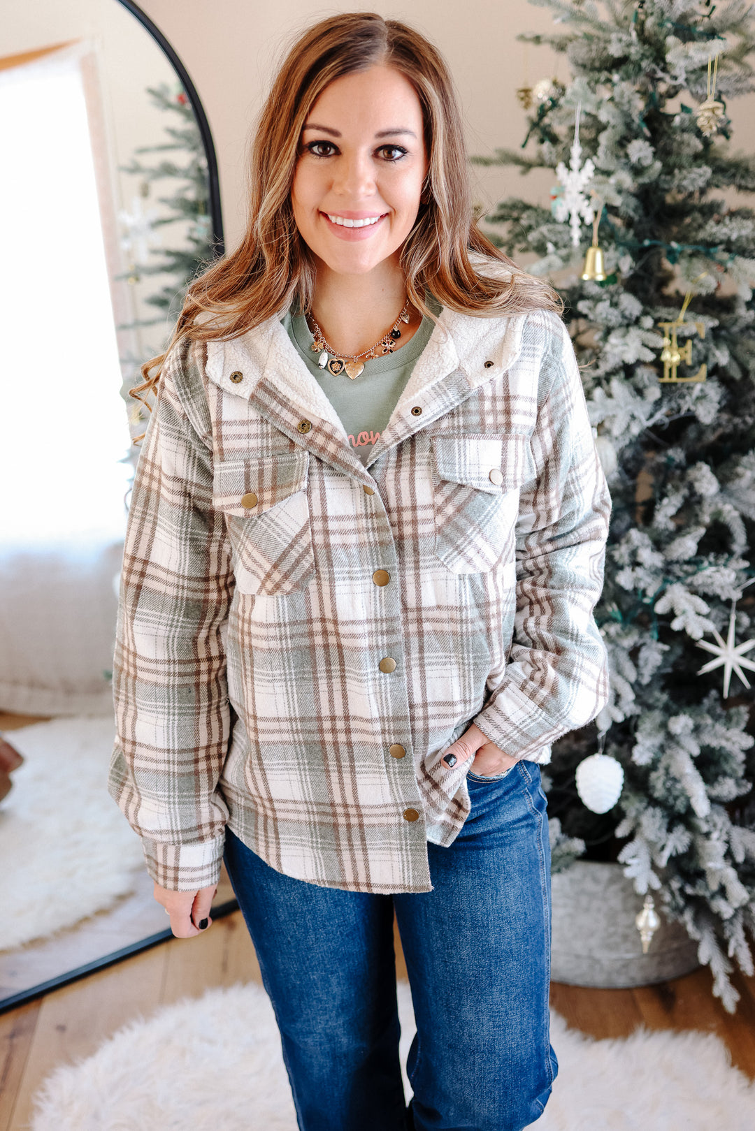Taya Sherpa Lined Plaid Hoodie Jacket