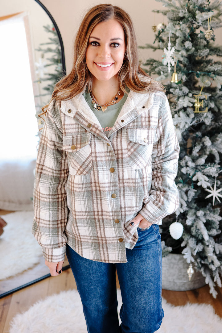 Taya Sherpa Lined Plaid Hoodie Jacket