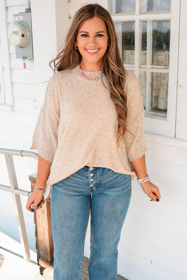 Kate Short Sleeve Sweater - Oatmeal