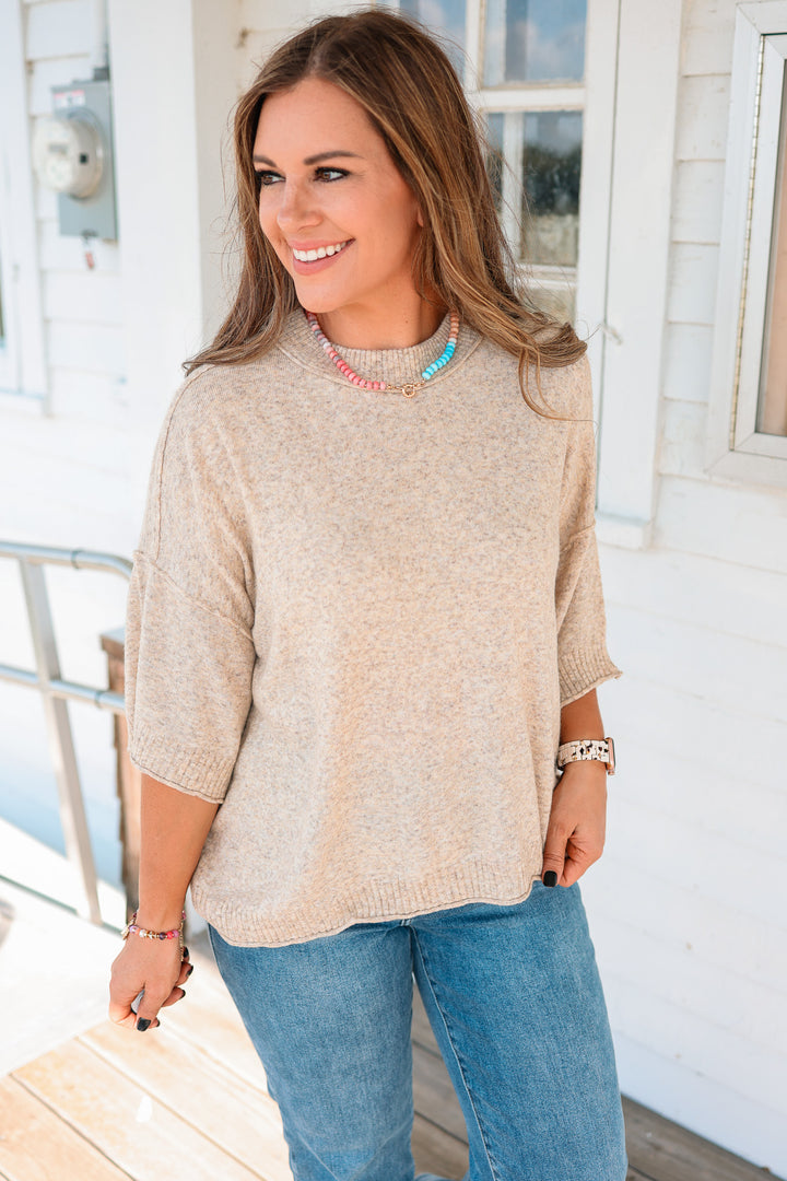 Kate Short Sleeve Sweater - Oatmeal