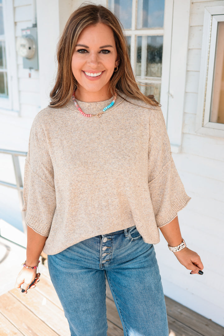 Kate Short Sleeve Sweater - Oatmeal