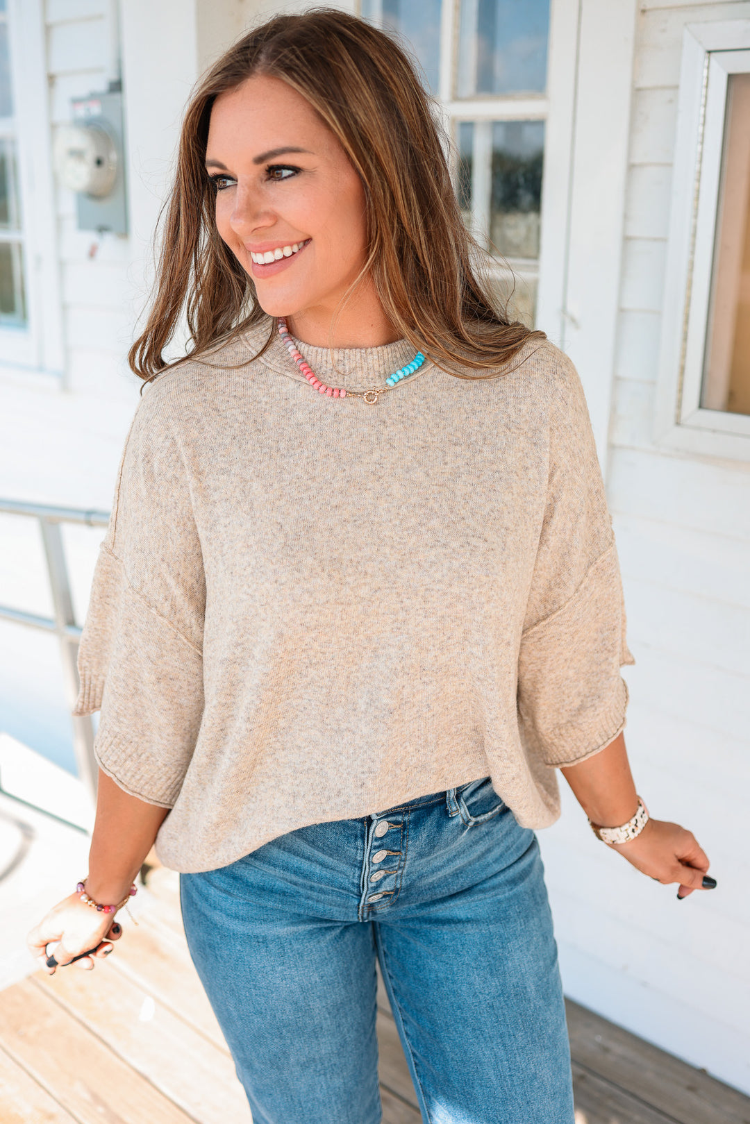 Kate Short Sleeve Sweater - Oatmeal