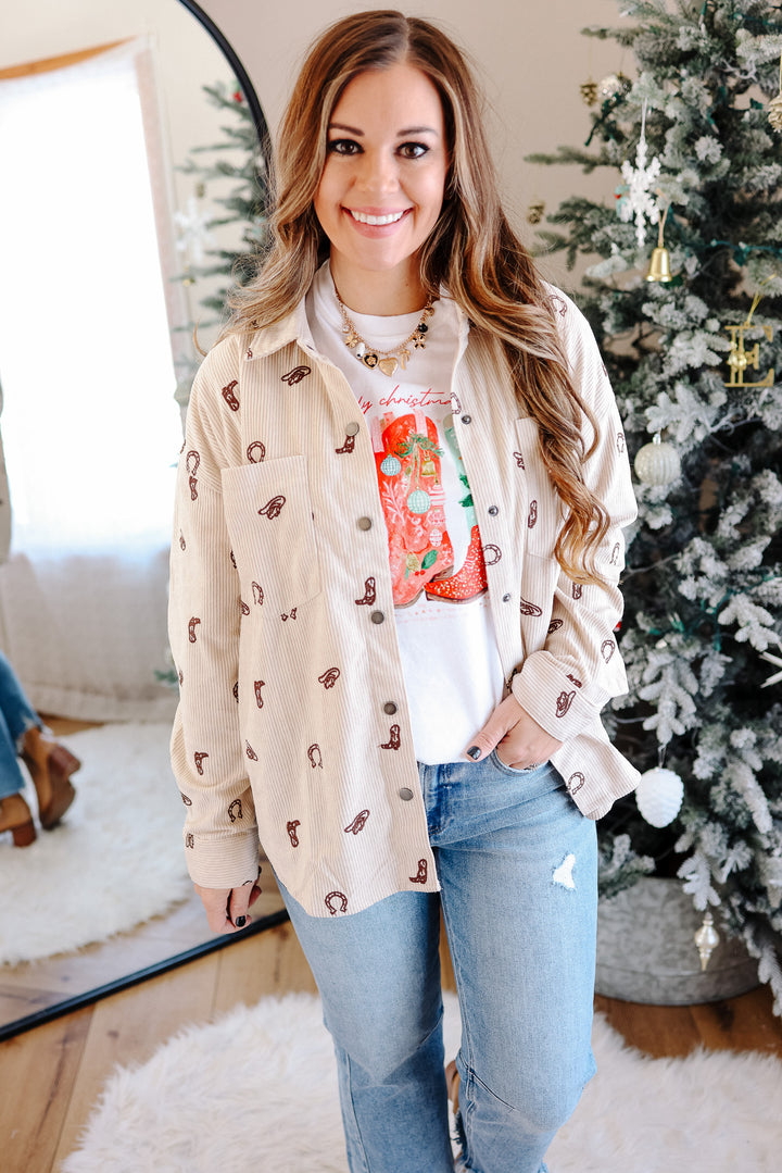 Cowgirl Corduroy Button Down - Taupe