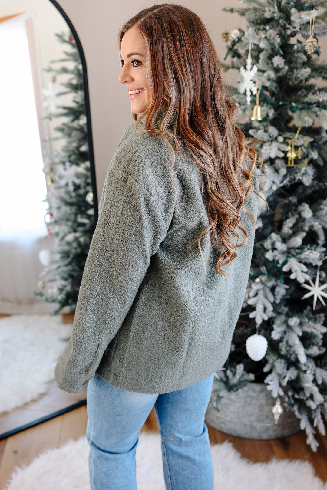 Gena Snap Button Teddy Jacket - Cactus Green