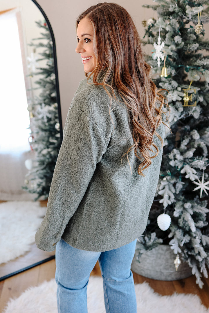 Gena Snap Button Teddy Jacket - Cactus Green