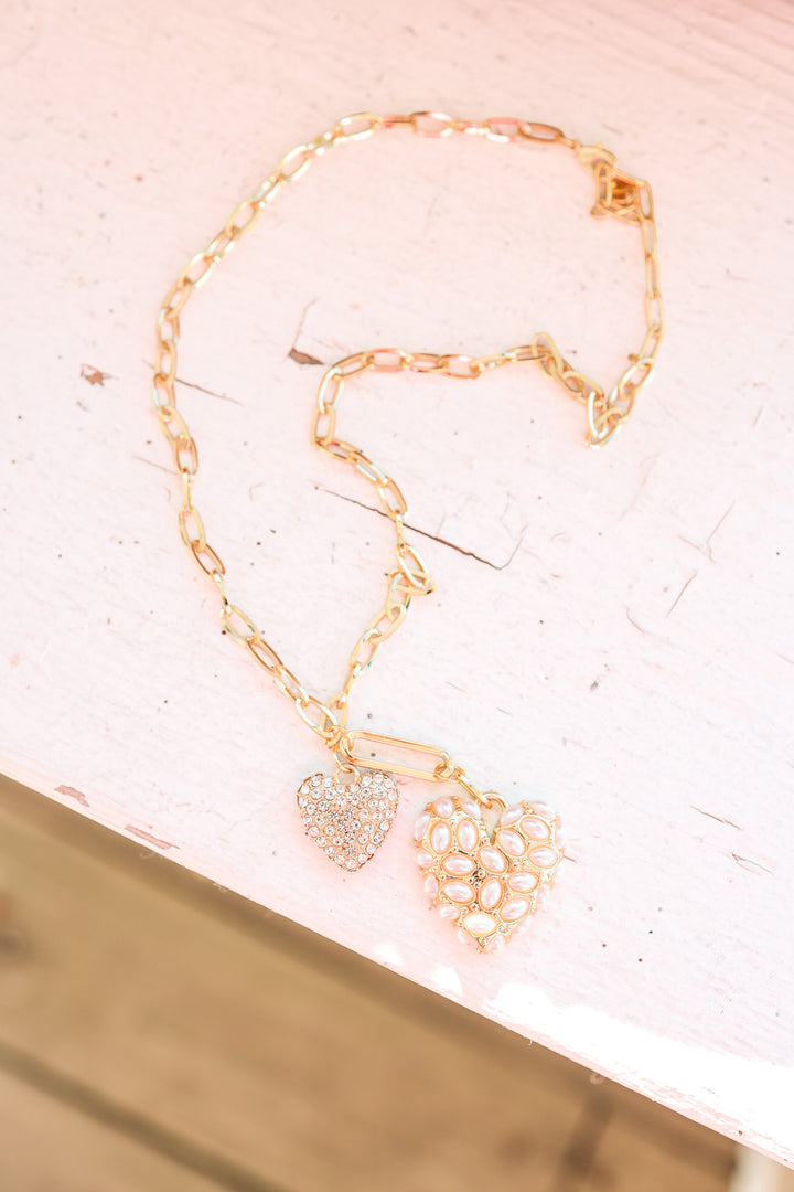 Double Take Pearl Heart Necklace