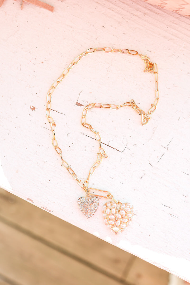 Double Take Pearl Heart Necklace