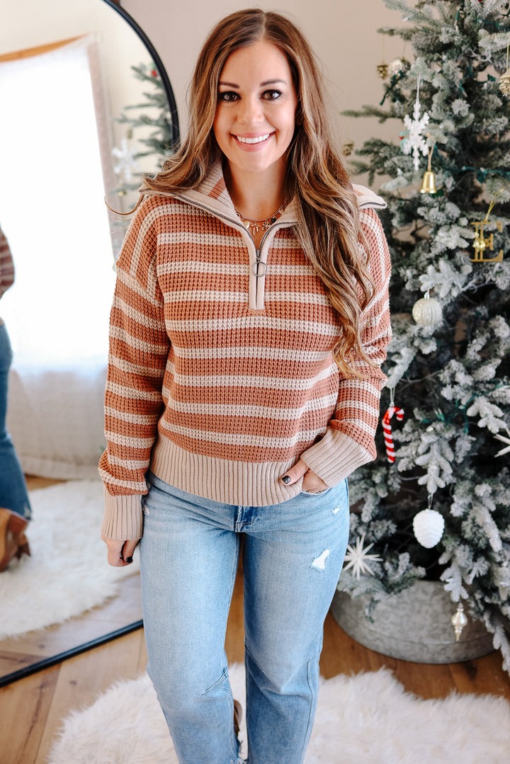 Lucia Half Zip Striped Sweater