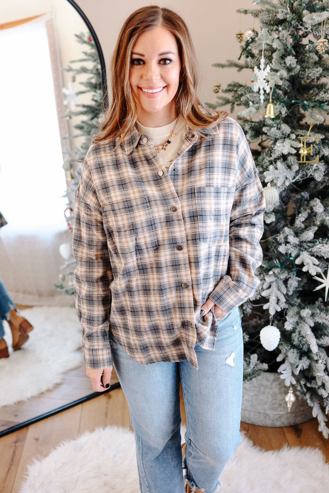 Karlee Brushed Plaid Snap Button Shirt