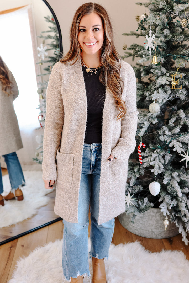 Isabella Boucle Sweater Cardigan - Mocha