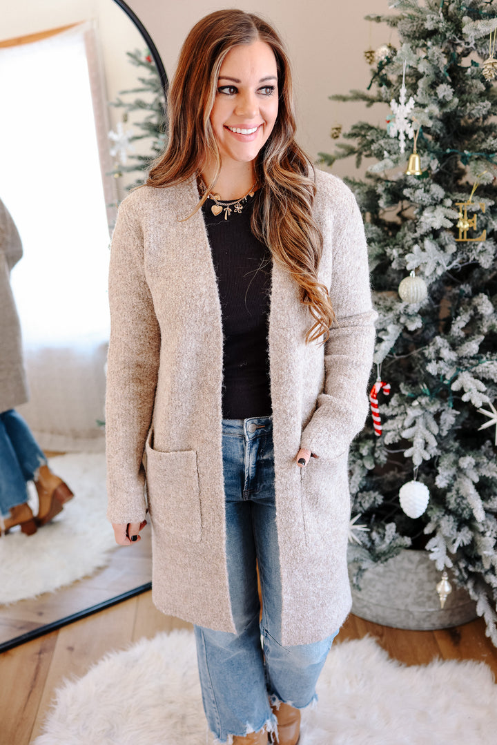 Isabella Boucle Sweater Cardigan - Mocha