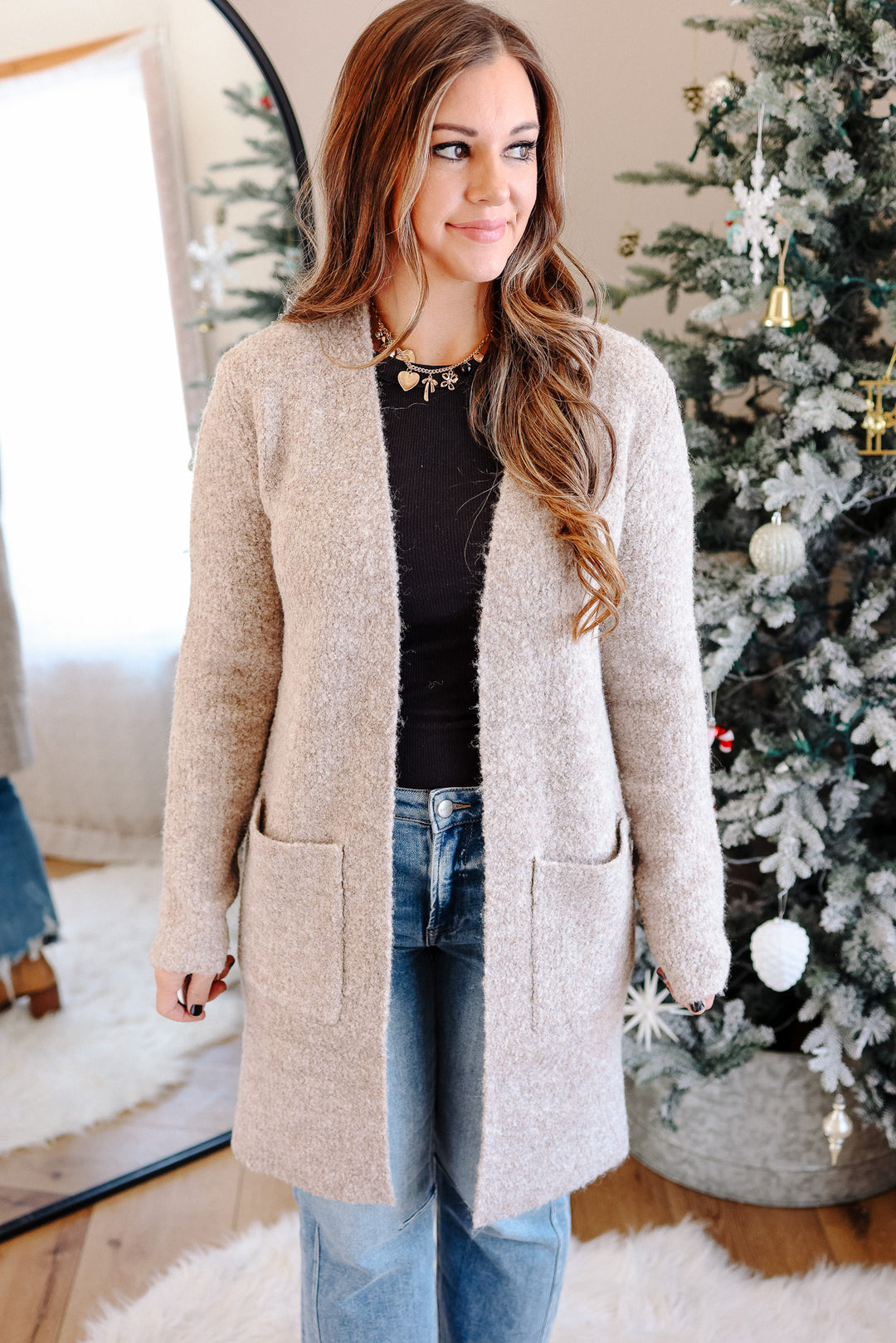 Isabella Boucle Sweater Cardigan - Mocha