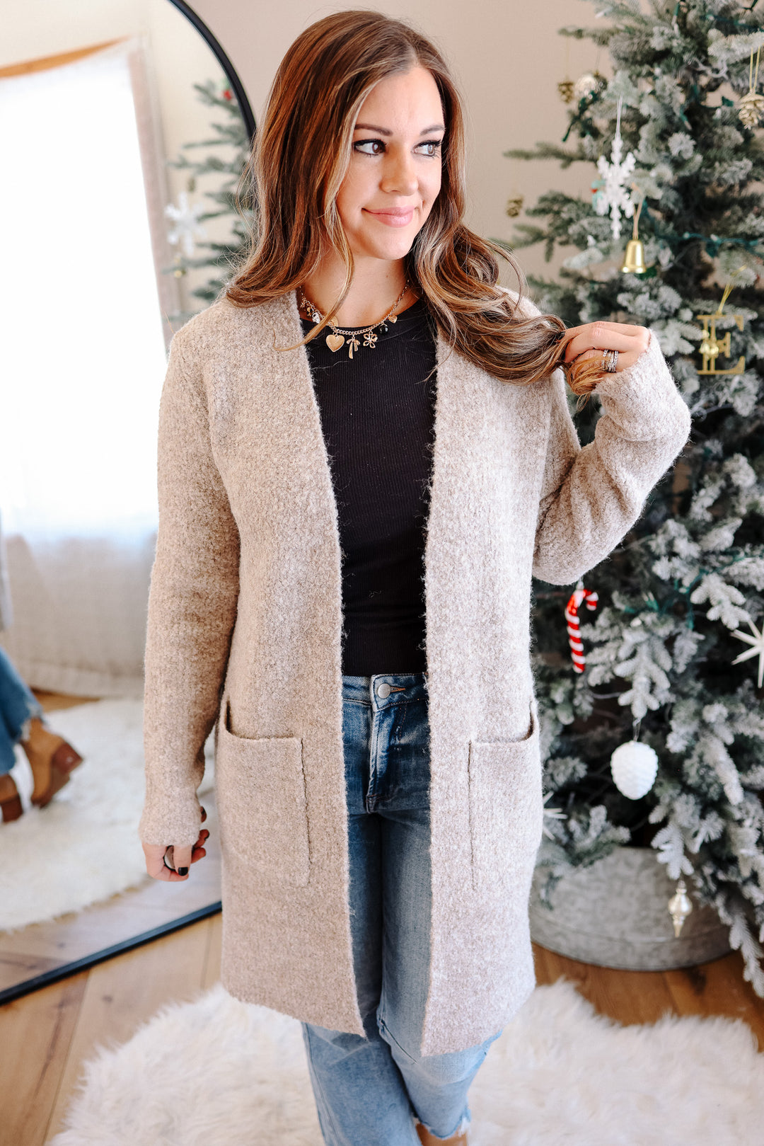 Isabella Boucle Sweater Cardigan - Mocha