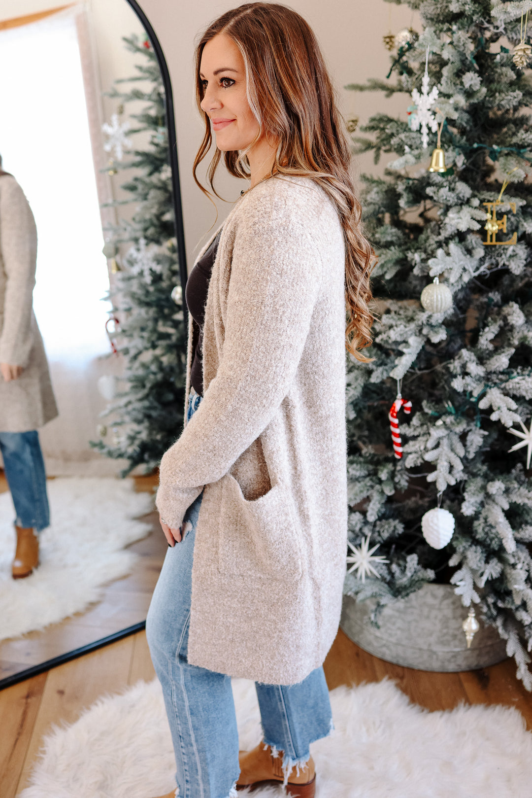 Isabella Boucle Sweater Cardigan - Mocha