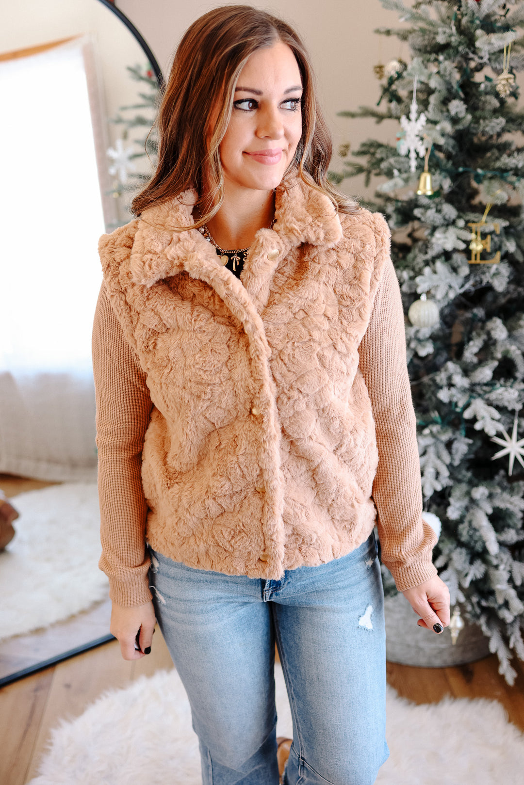 Chloe Knit Sleeve Fur Jacket - Camel