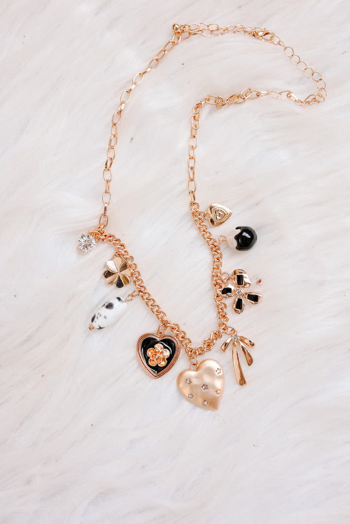 Heart Bow Pearl Flower Charm Necklace