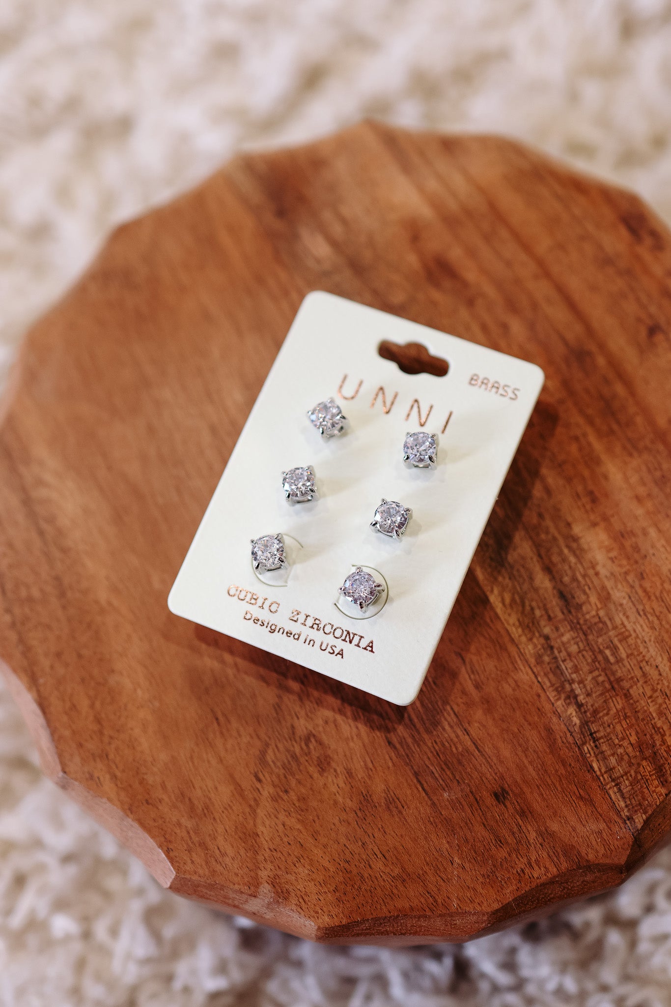 CZ Round Stud Earrings 3 Pack - Silver
