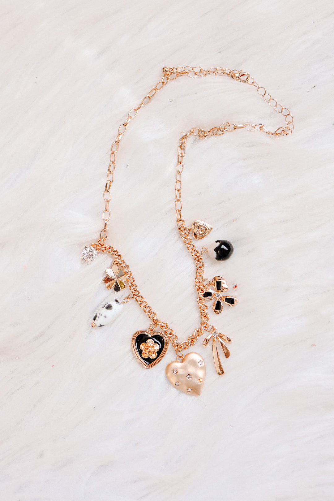 Heart Bow Pearl Flower Charm Necklace