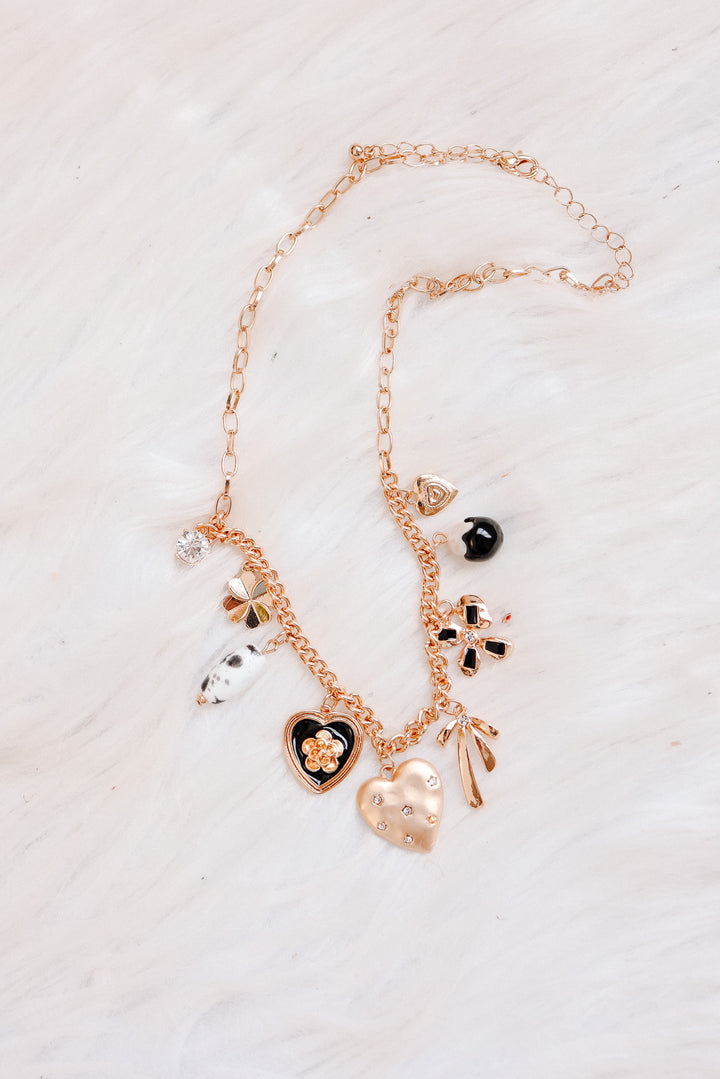 Heart Bow Pearl Flower Charm Necklace