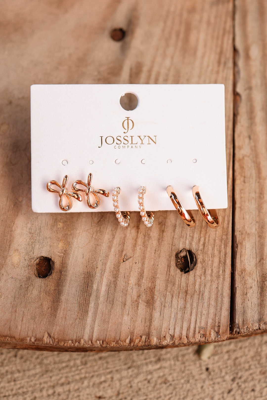 Bow Pearl Studded Gold Hoop Trio Earrings