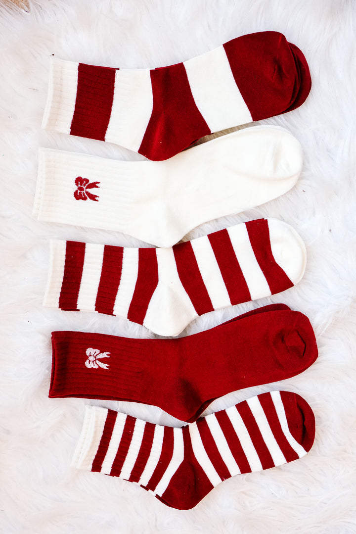 Red Bow Cotton Crew Socks Pack