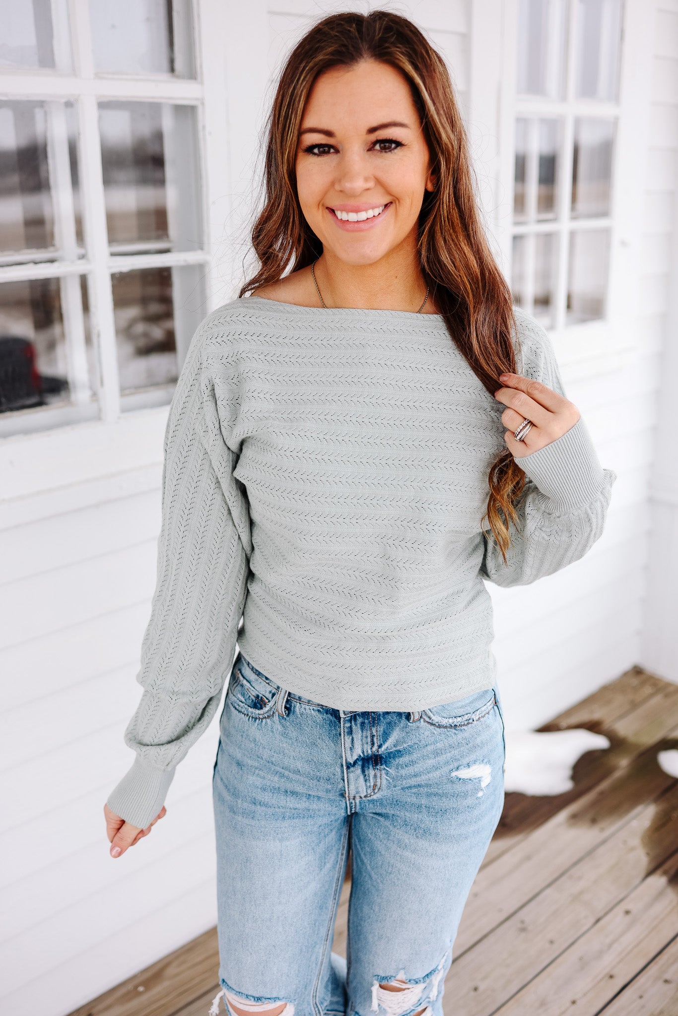 Tay Boatneck Pointelle Pullover - Sage