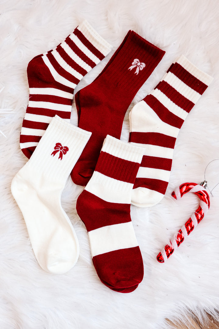 Red Bow Cotton Crew Socks Pack