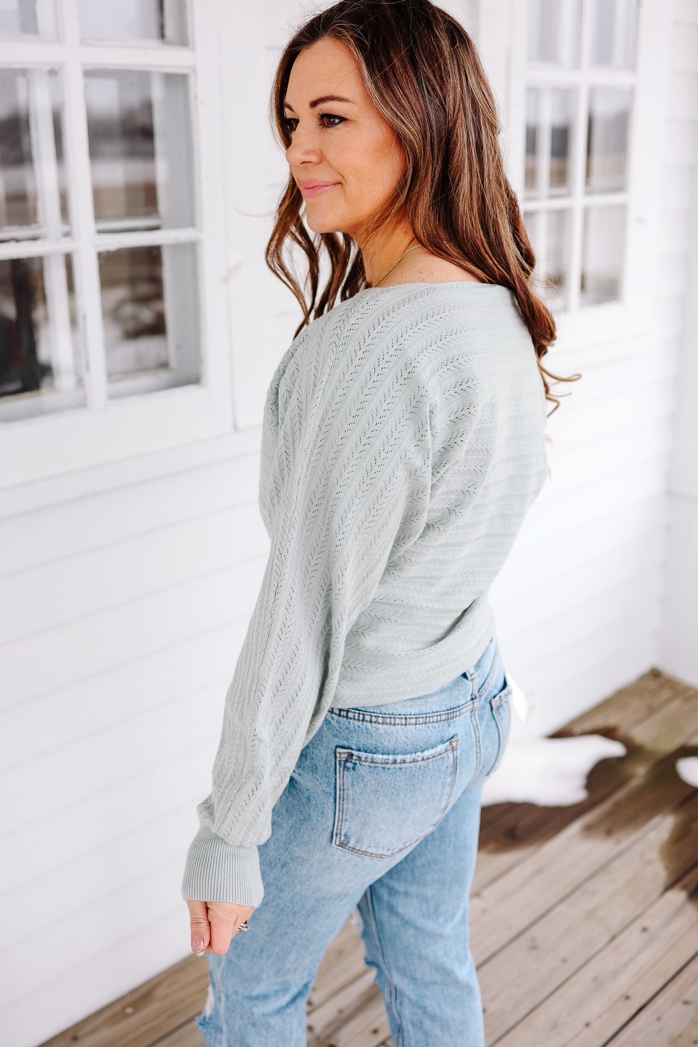 Tay Boatneck Pointelle Pullover - Sage