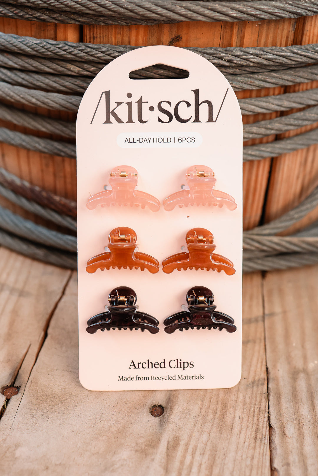 Recycled Plastic Mini Arched Clips 6pc Set - Soft Pink, Mocha & Black