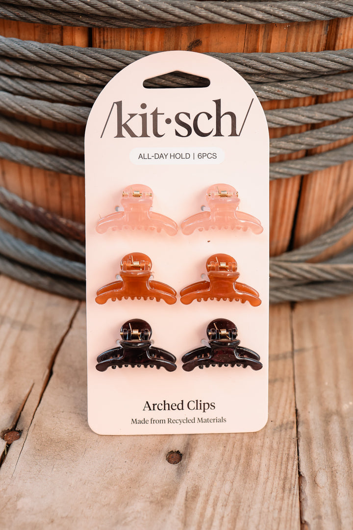 Recycled Plastic Mini Arched Clips 6pc Set - Soft Pink, Mocha & Black
