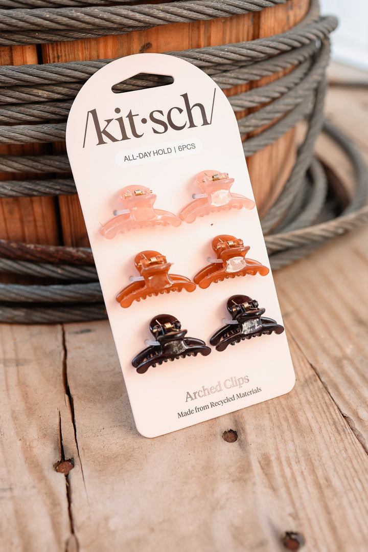 Recycled Plastic Mini Arched Clips 6pc Set - Soft Pink, Mocha & Black