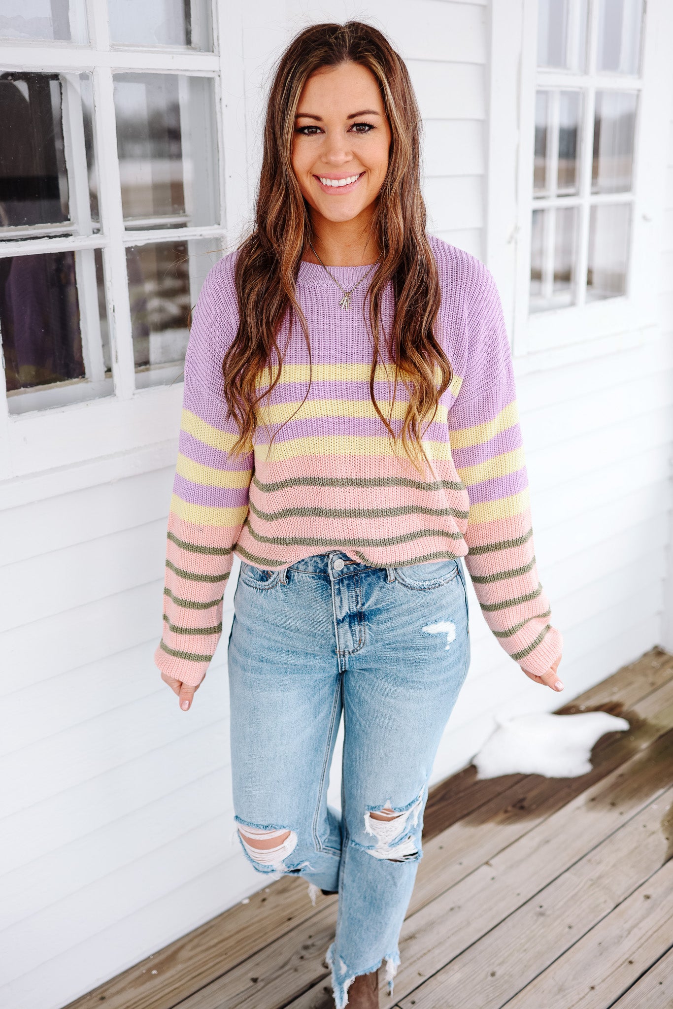 Nora Color Block Sweater - Lavender