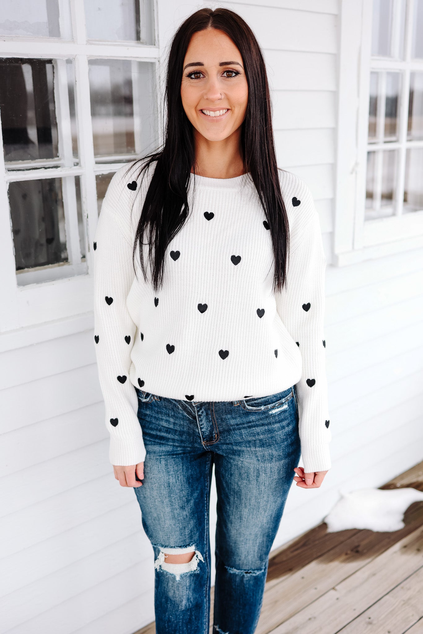 Heart Confetti Valentine Sweater - Ivory/Black