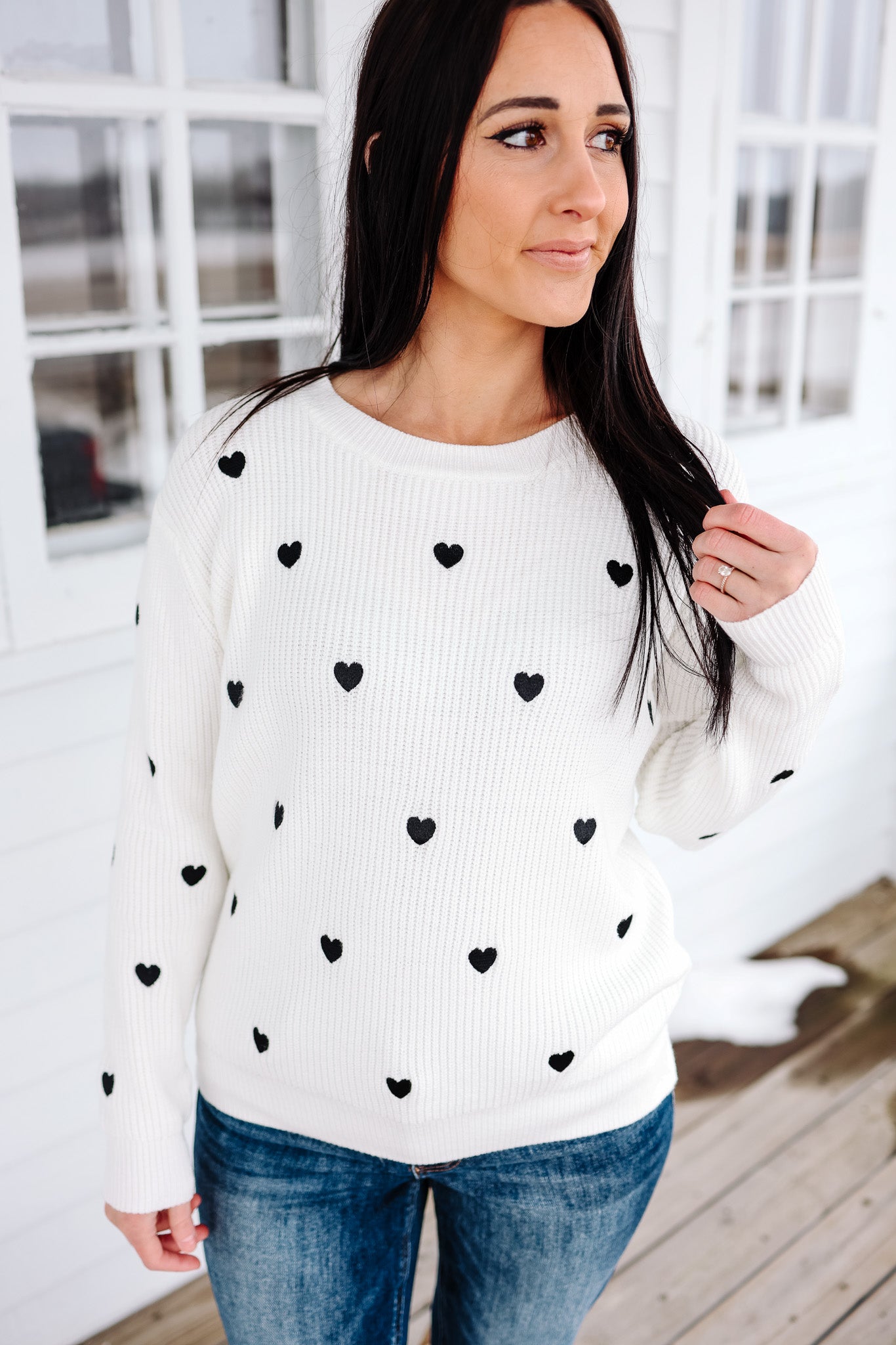 Heart Confetti Valentine Sweater - Ivory/Black