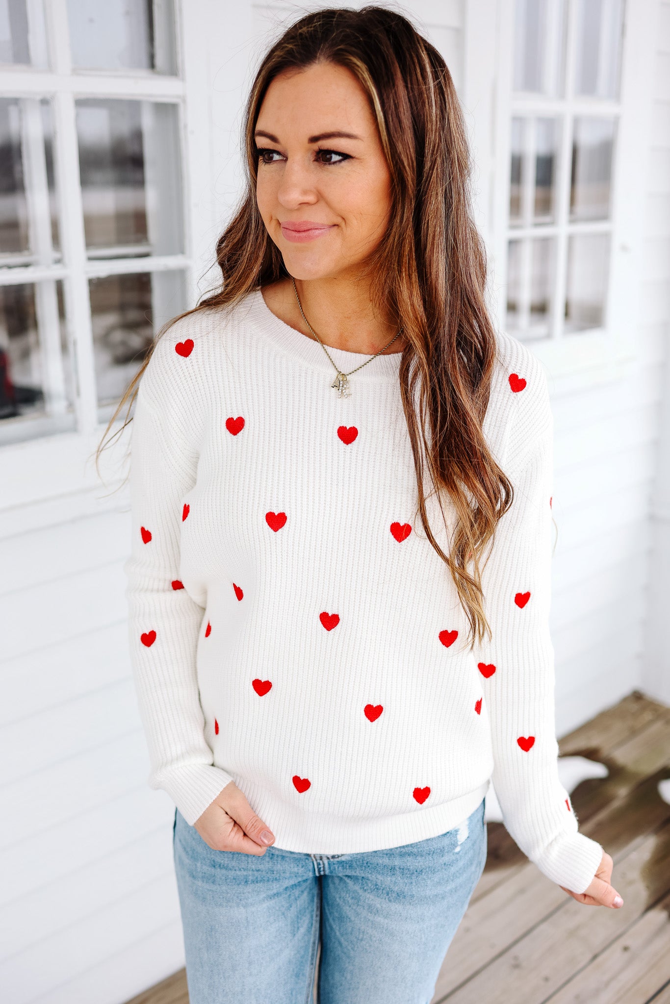 Heart Confetti Valentine Sweater- Ivory/Red