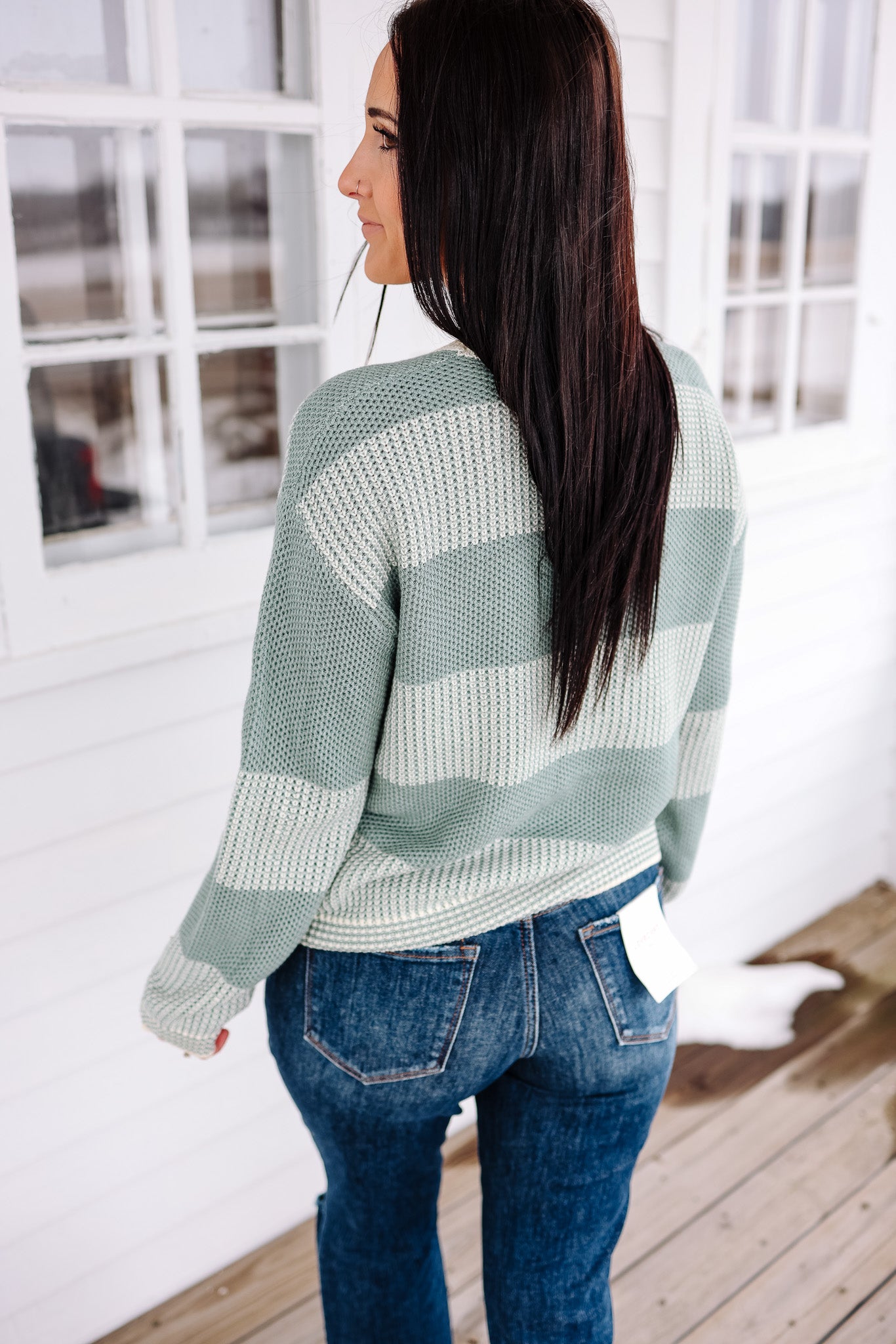 Sage Two-Tone Stripe Sweater