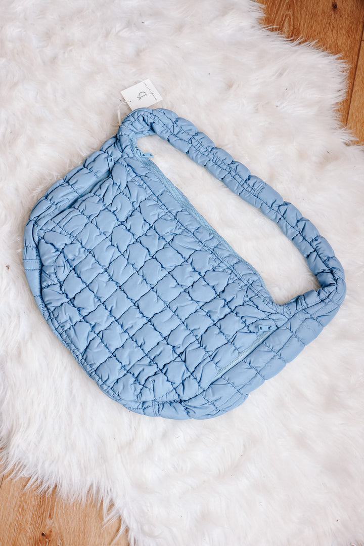 Large Puffer Quilted Shoulder Bag - Blue