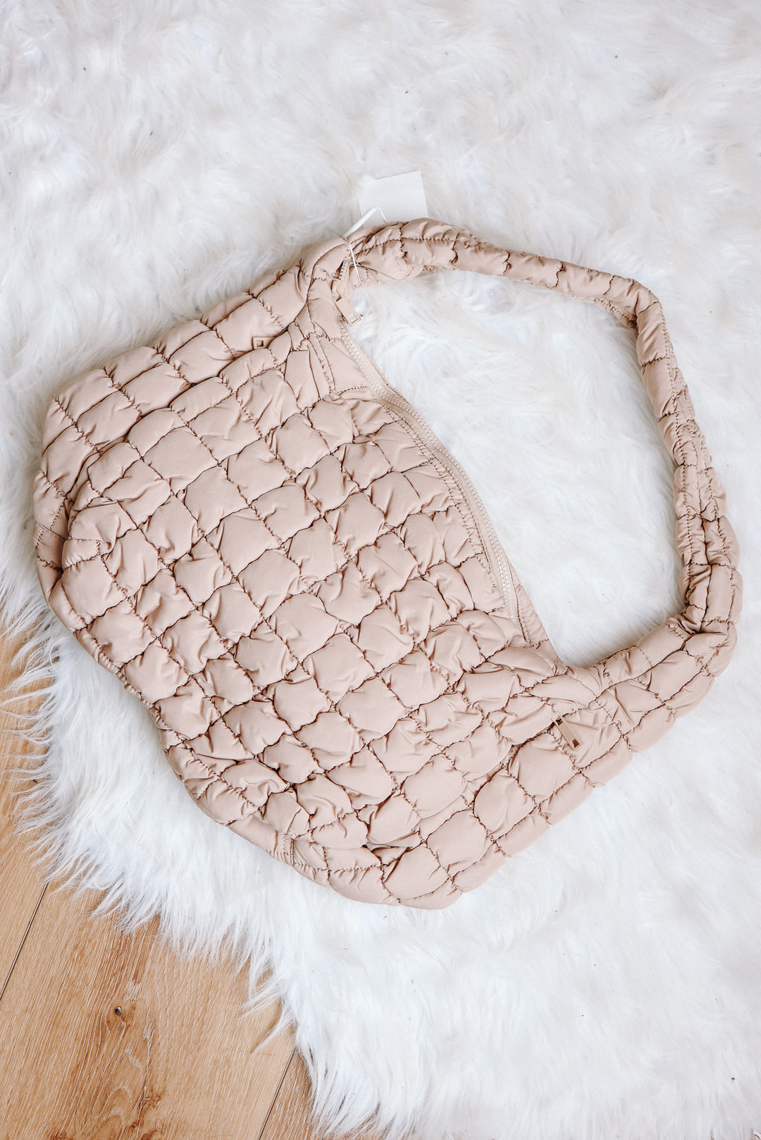 Large Puffer Quilted Shoulder Bag - Beige