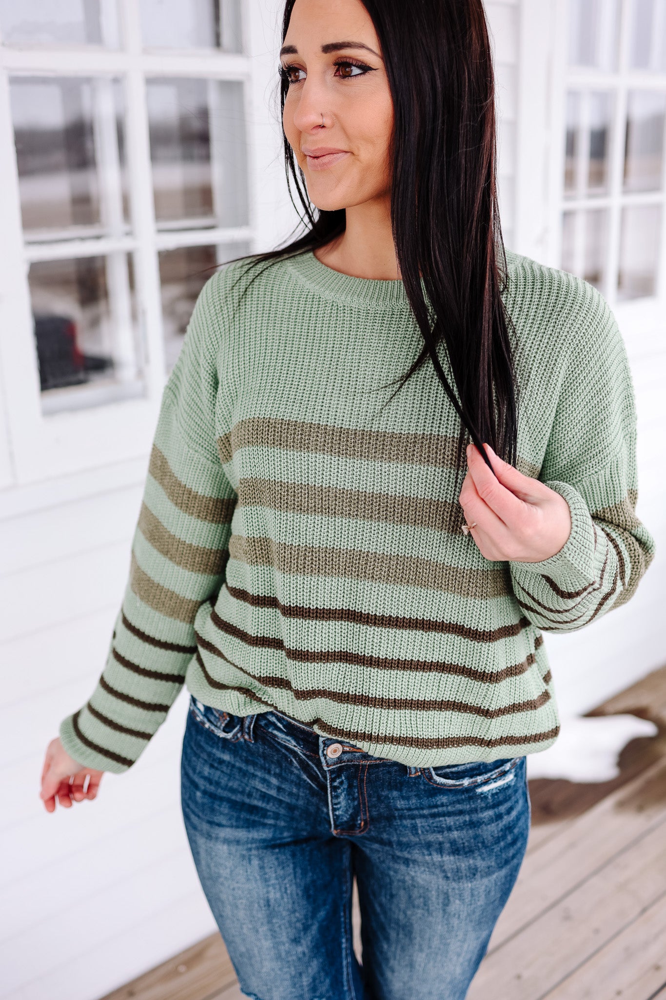 Paisley Striped Sweater - Dark Sage