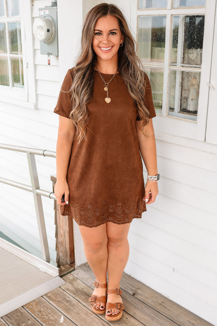 Lola Faux Suede Mini Dress - Chocolate