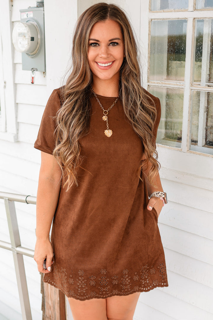 Lola Faux Suede Mini Dress - Chocolate