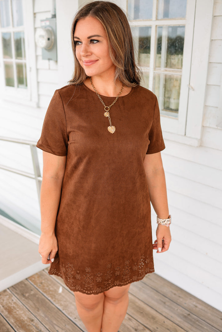 Lola Faux Suede Mini Dress - Chocolate