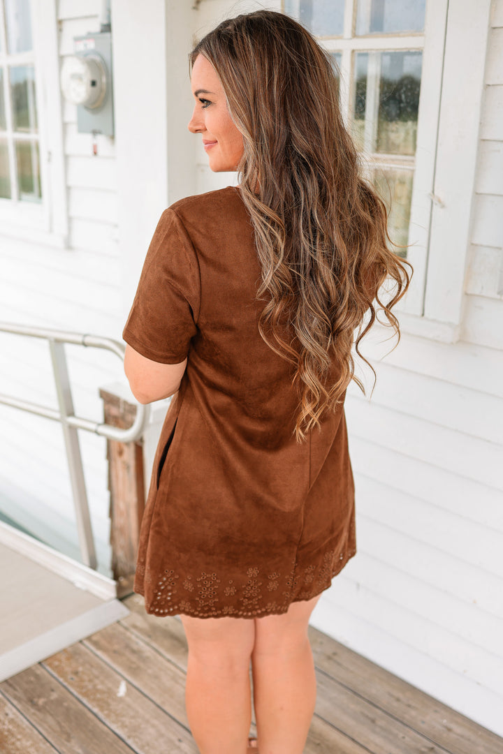 Lola Faux Suede Mini Dress - Chocolate