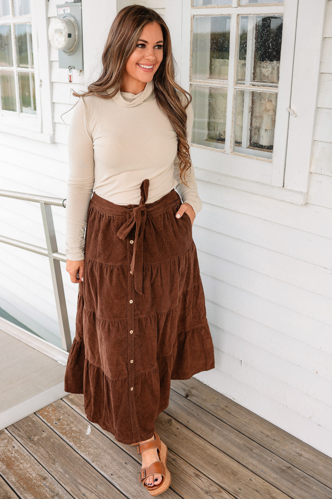 Julia Tiered Corduroy Maxi Skirt - Chocolate