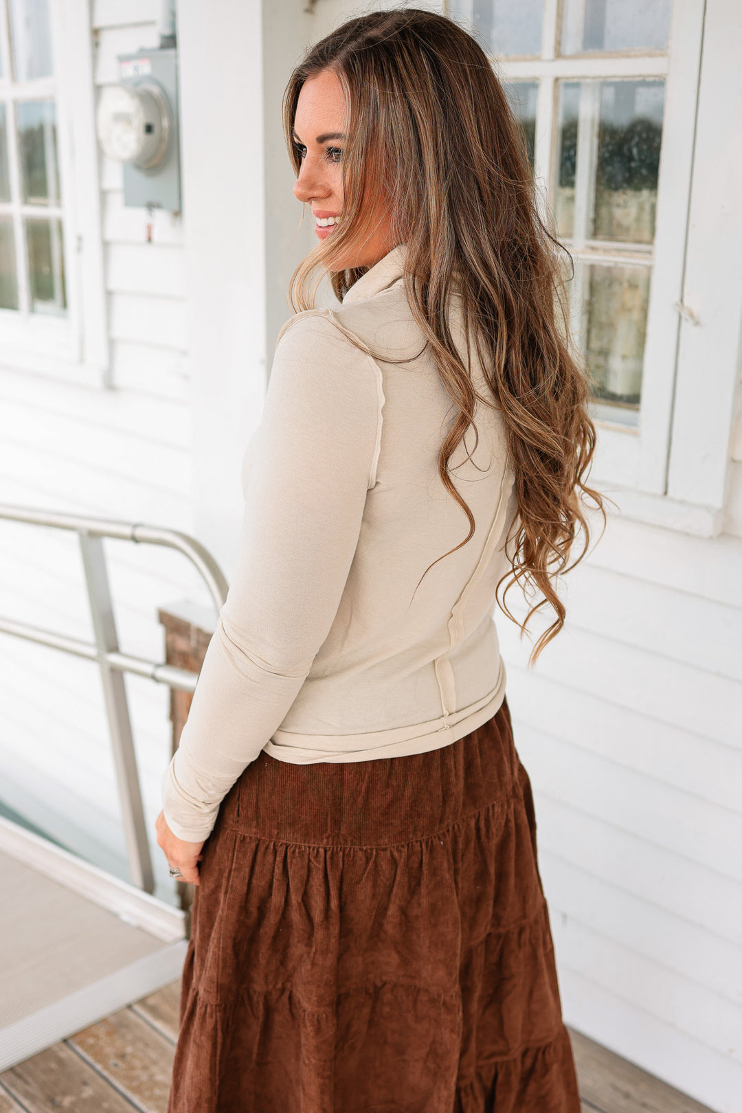 Teagan Turtleneck Top - Mushroom