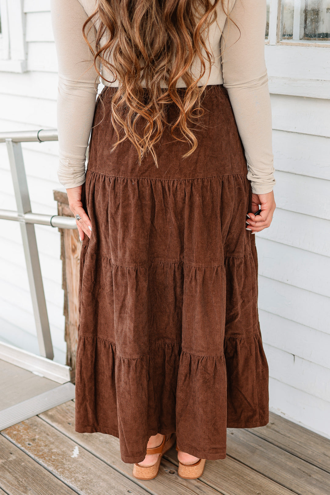Julia Tiered Corduroy Maxi Skirt - Chocolate