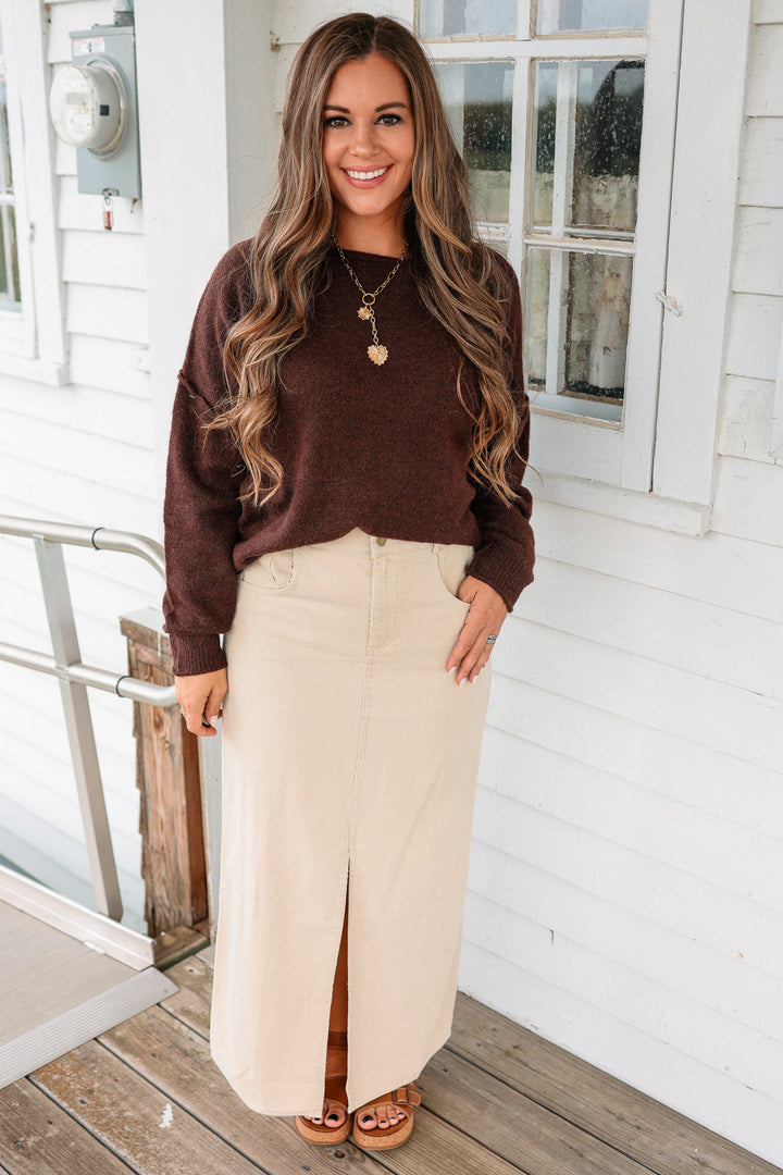 Jessa Snow Wash Corduroy Maxi Skirt - Ecru
