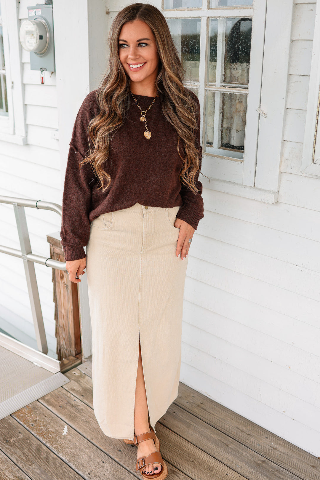 Jessa Snow Wash Corduroy Maxi Skirt - Ecru