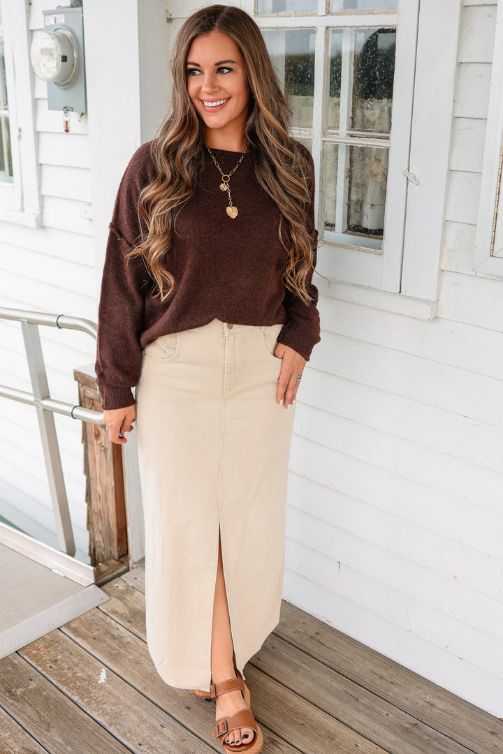 Jessa Snow Wash Corduroy Maxi Skirt - Ecru